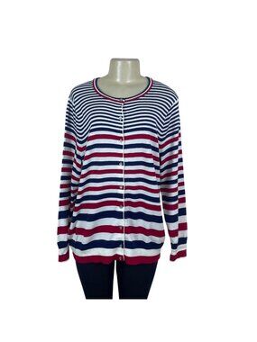 Lands End Women's Red/Blue Striped Cardigan Sweater Button-Front Size 1X - New
